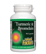 NATURAL FACTORS Turmeric & Bromelain Куркума и Бромелаин - 90 капсули, 90 дози