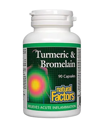 NATURAL FACTORS Turmeric & Bromelain Куркума и Бромелаин - 90 капсули, 90 дози