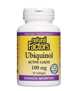 Natural Factors Ubiquinol Active CoQ10 100 мг Убиквинол – Активен Коензим Q10 (Антиоксидант и Кардиопротектор)