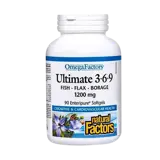 Natural Factors Ultimate 3-6-9 1200 мг В Подкрепа на Имунитета, Зрението и Мозъчната Функция Ултимат Омега 3-6-9 - 90 гел капсули, 90 дози