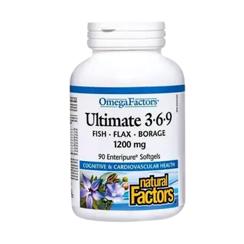 Natural Factors Ultimate 3-6-9 1200 мг В Подкрепа на Имунитета, Зрението и Мозъчната Функция Ултимат Омега 3-6-9 - 90 гел капсули, 90 дози