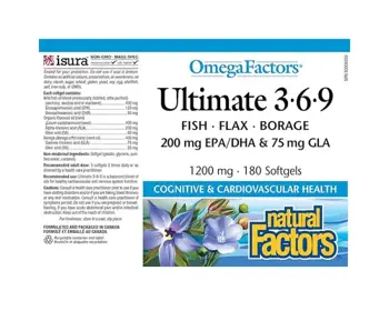 Natural Factors Ultimate 3-6-9 1200 мг В Подкрепа на Имунитета, Зрението и Мозъчната Функция Ултимат Омега 3-6-9 - 90 гел капсули, 90 дози