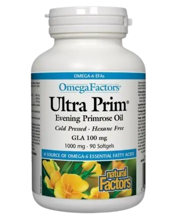 Natural Factors Ultra Prim Evening Primrose Oil 1000 мг Вечерна Иглика Масло - 90 гел капсули, 90 дози