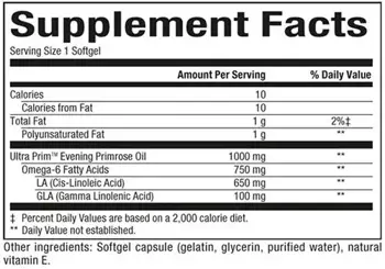Natural Factors Ultra Prim Evening Primrose Oil 1000 мг Вечерна Иглика Масло - 90 гел капсули, 90 дози