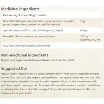Natural Factors Vegan Protein Double Chocolate Веган Протеин с Вкус на Шоколад - 1000 грама, 20 дози