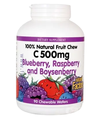 Natural Factors Vitamin C 500 мг Имунитет Витамин С Таблетки с Вкус на Горски Плодове -  90 дъвчащи таблетки, 90 дози