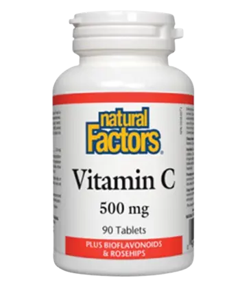 NATURAL FACTORS Vitamin C 500 мг Витамин C + Шипка и Биофлавони - 90 таблетки, 90 дози