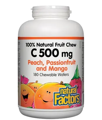 Natural Factors Vitamin C 500 мг Витамин С Дъвчащи Таблетки с Вкус на Тропически Плодове - 90 дъвчащи таблетки, 90 дози