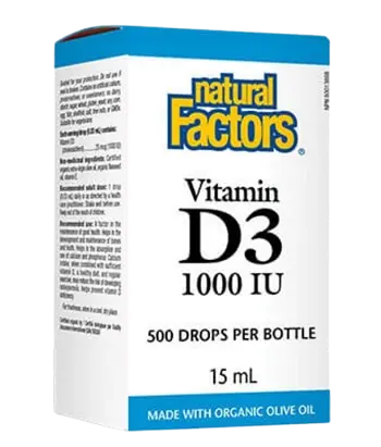 Natural Factors Vitamin D3 1000 IU Drops Имунитет Витамин D3 - 15 мл, 200 дози