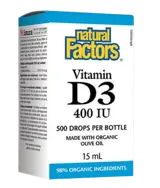 Natural Factors Vitamin D3 400 IU Drops Витамин D3 - 15 мл, 500 дози