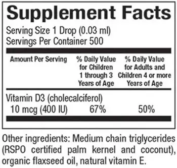 Natural Factors Vitamin D3 400 IU Drops Витамин D3 - 15 мл, 500 дози