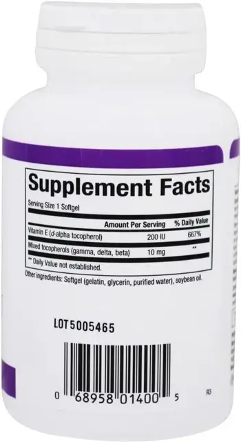 Natural Factors Vitamin E 100 мг 200 IU D-Alpha-Tocopherol Витамин Е (d-Алфа Токоферол) - 90 гел капсули, 90 дози