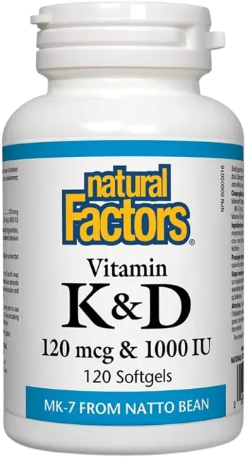Natural Factors Vitamin K 120 мкг & Vitamin D 1000 IU Витамин К2 Здраве за Костите и Кръвоносните Съдове