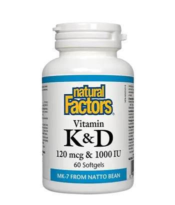 Natural Factors Vitamin K 120 мкг & Vitamin D 1000 IU Витамин К2 Здраве за Костите и Кръвоносните Съдове