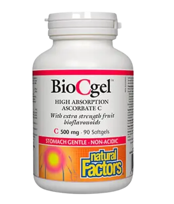 Natural Factors Витамин С BioCgel™ 500 мг Калциев Аскорбат - 90 гел капсули, 90 дози
