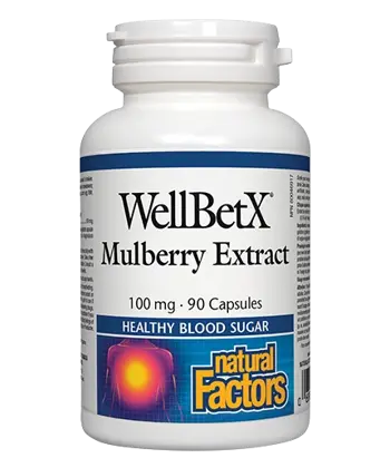 Natural Factors WellBetX Mulberry Extract 100 мг При Диабет Екстракт от Бяла Черница - 90 капсули, 90 дози