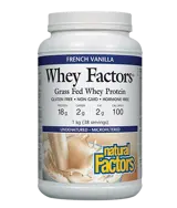 Natural Factors Whey Factors® Grass Fed Whey Protein Vanilla Суроватъчен Протеин Концентрат с Вкус на Ванилия - 1000 грама, 38 дози