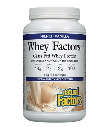 Natural Factors Whey Factors® Grass Fed Whey Protein Vanilla Суроватъчен Протеин Концентрат с Вкус на Ванилия - 1000 грама, 38 дози