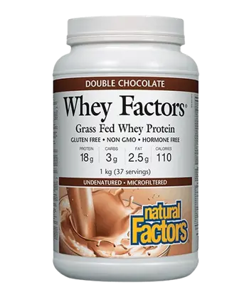Natural Factors Whey Factors® Grass Fed Whey Protein Chocolate Суроватъчен Протеин Концентрат с Вкус на Шоколад - 1000 грама, 34 дози