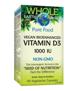 Natural Factors Whole Earth & Sea® Vitamin D3 1000 IU Vegan Bioenhanced Витамин D3 за Вегани - 90 веге капсули, 90 дози