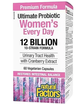 Natural Factors Women's Multi Probiotic 12 Billion Live Probiotic Cultures Мултипробиотик за Жени с Червена Боровинка - 60 веге капсули, 60 дози