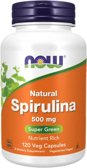 NOW Foods Natural Spirulina 500 мг Спирулина - 120 веге капсули, 20 дози