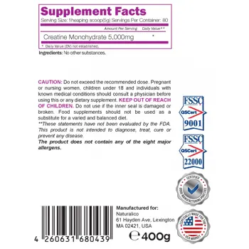 NATURALICO Creatine Monohydrate Креатин Монохидрат - 400 грама, 80 дози