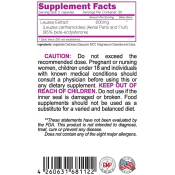 NATURALICO Ecdysterone 600 мг Екдистерон - 60 капсули, 30 дози
