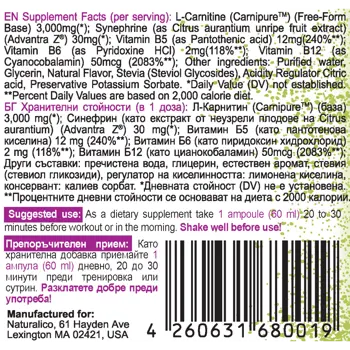 NATURALICO L-Carnitine Plus Shots L-Карнитин със Синефрин Шот - 20 шота x 60 мл, 20 дози