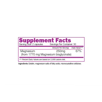 NATURALICO Magnesium Bisglycinate 250 мг Магнезиев Бисглицинат - 60 капсули, 30 дози