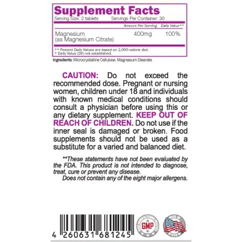 NATURALICO Magnesium Citrate 400 мг Mагнезиев Цитрат - 60 таблетки, 30 дози