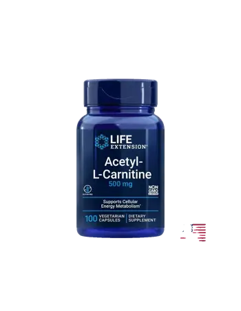 Life Extension Acetyl-L-Carnitine 500 mg + Vitamin C В подкрепа на нервната и мозъчната функция х 100 капсули
