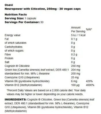 Osavi Neuropower with Citicoline Подкрепа за когнитивните функции х 30 капсули