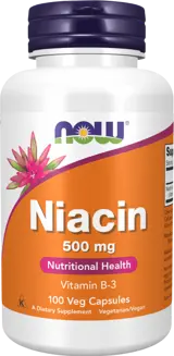 NOW Foods Niacin 500 мг Витамин Б-3 Ниацин - 100 веге капсули, 100 дози