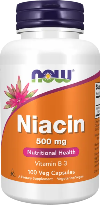 NOW Foods Niacin 500 мг Витамин Б-3 Ниацин - 100 веге капсули, 100 дози
