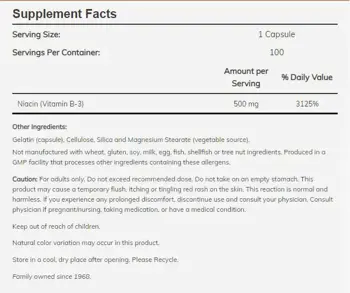 NOW Foods Niacin 500 мг Витамин Б-3 Ниацин - 100 веге капсули, 100 дози