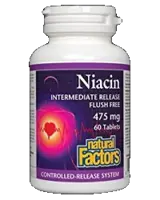 Natural Factors Niacin Intermediate Release Flush Free 475 mg Ниацин без зачервяване х 60 таблетки