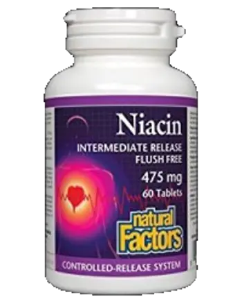 Natural Factors Niacin Intermediate Release Flush Free 475 mg Ниацин без зачервяване х 60 таблетки
