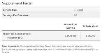 NOW Foods Niacinamide 1000 мг Ниацинамид Витамин B-3 - 90 таблетки, 90 дози