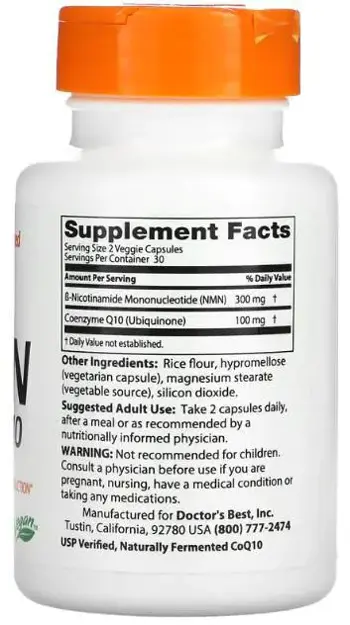 Doctor's Best NMN 300 mg + CoQ10 100 mg За клетъчно здраве и енергия х 60 веге капсули