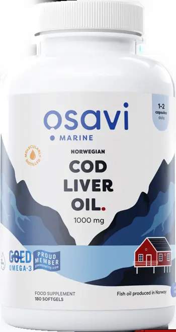Osavi Norwegian Cod Liver Oil 1000 mg Lemon Flavored Рибено масло от черен дроб на треска с лимон