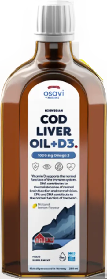 Osavi Norwegian Cod Liver Oil + D3 Течно рибено масло с Омега-3 и Витамин D3