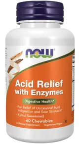 NOW Foods Acid Relief with Enzymes Комплекс от Храносмилателни Ензими - 60 дъвчащи таблетки, 30 дози