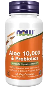 NOW Foods Aloe Vera 10,000 & Probiotics Листа от Алое Вера + Пробиотик- 60 веге капсули, 60 дози