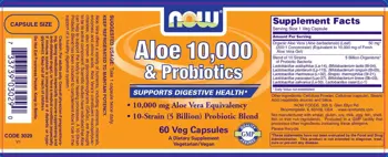 NOW Foods Aloe Vera 10,000 & Probiotics Листа от Алое Вера + Пробиотик- 60 веге капсули, 60 дози