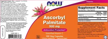 NOW Foods Ascorbyl Palmitate 500 мг Аскорбил Палмитат - 100 веге капсули, 100 дози