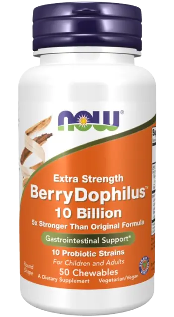 NOW Foods BerryDophilus 10 Billion Extra Strength Пробиотик за Деца 10 милиарда CFU - 50 таблетки за смучене, 50 дози