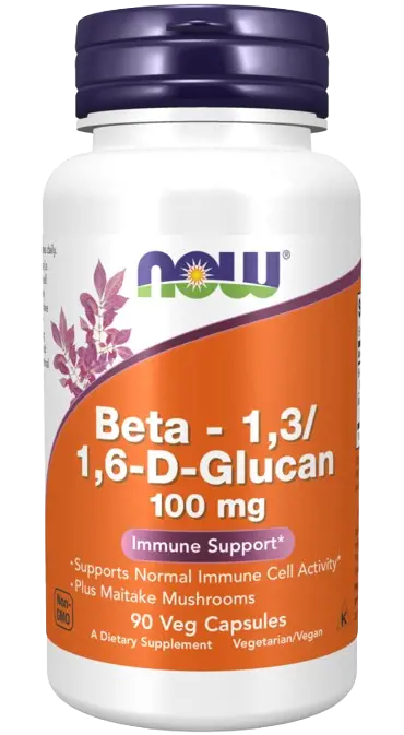 NOW Foods Beta 1,3/1,6 - D - Glucan 100 мг Бета-Глюкан - 90 веге капсули, 90 дози