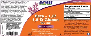 NOW Foods Beta 1,3/1,6 - D - Glucan 100 мг Бета-Глюкан - 90 веге капсули, 90 дози