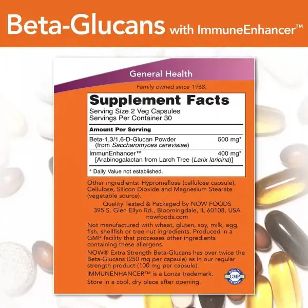 NOW Foods Beta 1,3/1,6 Glucan 250 мг Бета-Глюкани - 60 веге капсули, 30 дози